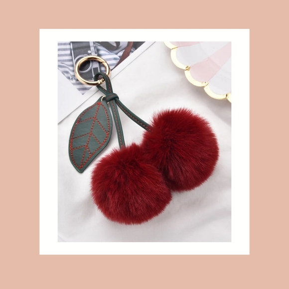 "Juicy Cherries" Fuzzy Keychain Purse Charm - Picture 1 of 3
